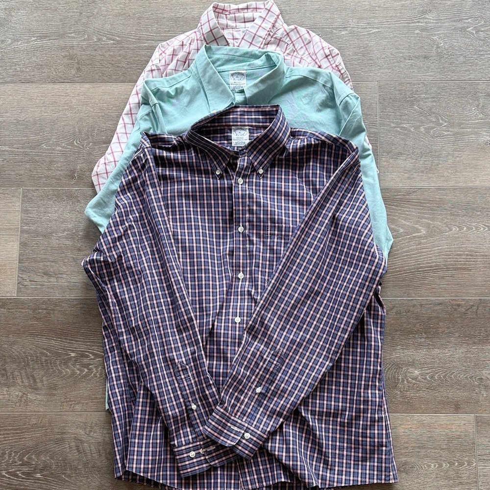 Brooks Brothers Plaid and Solid Shirt Trio